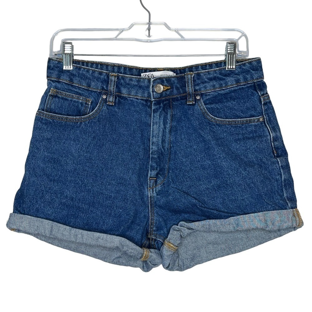 ZARA Jean High Waist Denim Shorts Rolled Hem Original Jeans